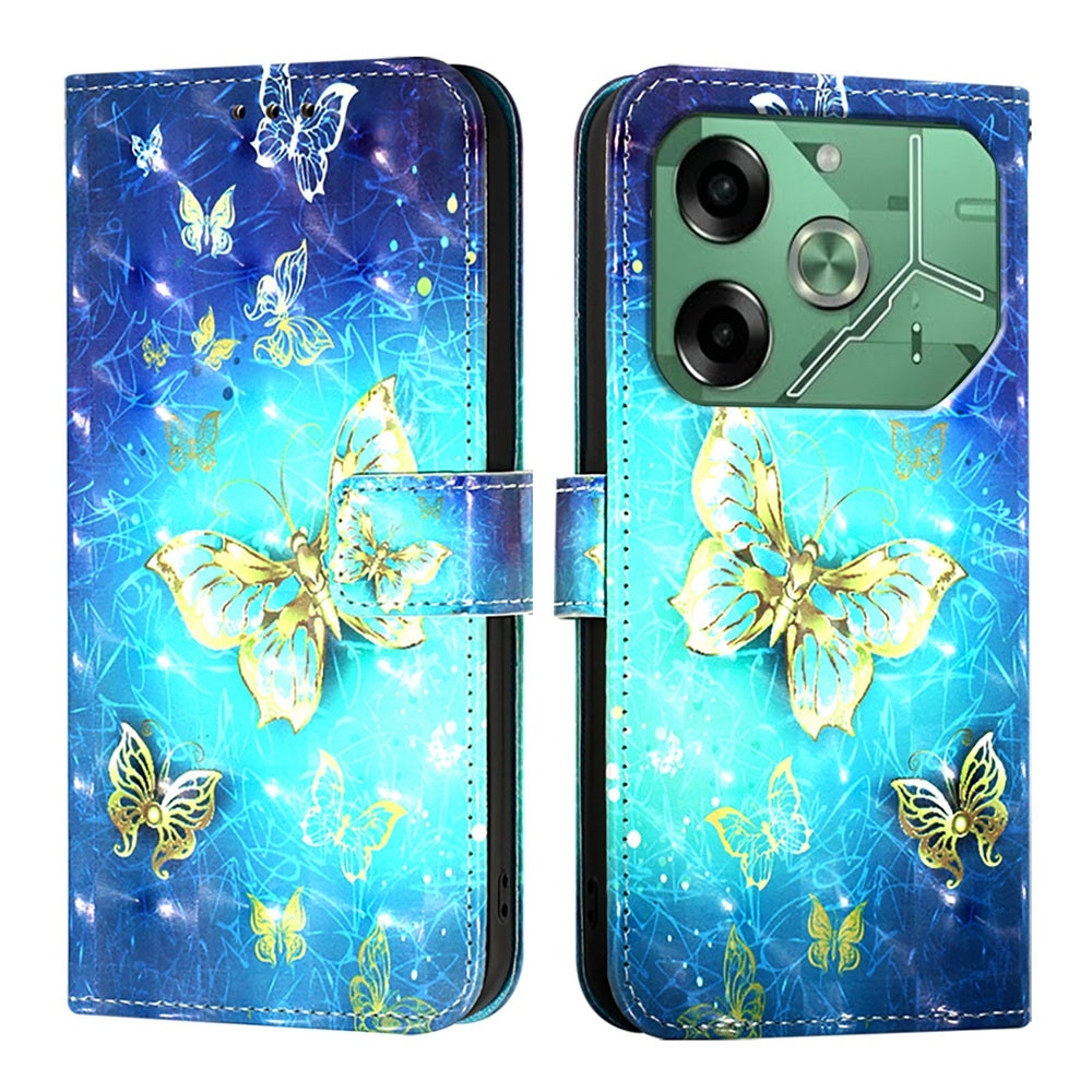 Tecno Pova 6 4G Leather Flip Phone Case with 3D Painted Design, Card Holder, Wallet & Stand Function - Durable Protection & Easy Access