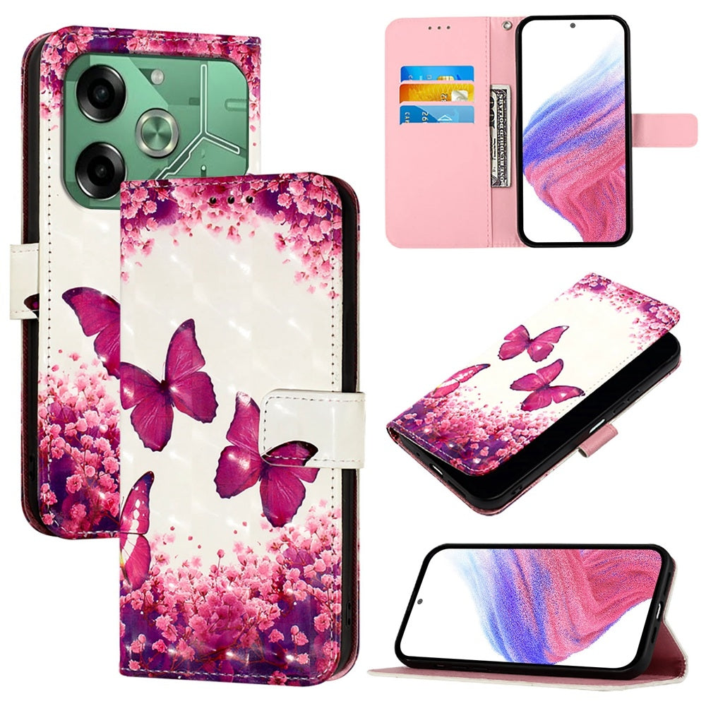 Tecno Pova 6 4G Leather Flip Phone Case with 3D Painted Design, Card Holder, Wallet & Stand Function - Durable Protection & Easy Access