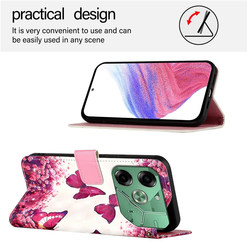 Tecno Pova 6 4G Leather Flip Phone Case with 3D Painted Design, Card Holder, Wallet & Stand Function - Durable Protection & Easy Access