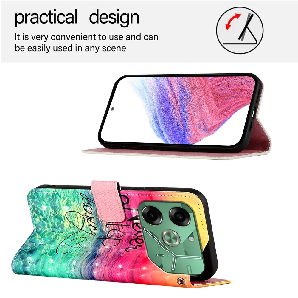Tecno Pova 6 4G Leather Flip Phone Case with 3D Painted Design, Card Holder, Wallet & Stand Function - Durable Protection & Easy Access