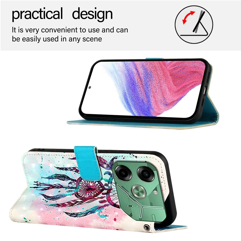 Tecno Pova 6 4G Leather Flip Phone Case with 3D Painted Design, Card Holder, Wallet & Stand Function - Durable Protection & Easy Access