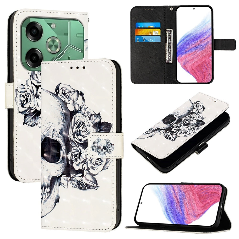Tecno Pova 6 4G Leather Flip Phone Case with 3D Painted Design, Card Holder, Wallet & Stand Function - Durable Protection & Easy Access