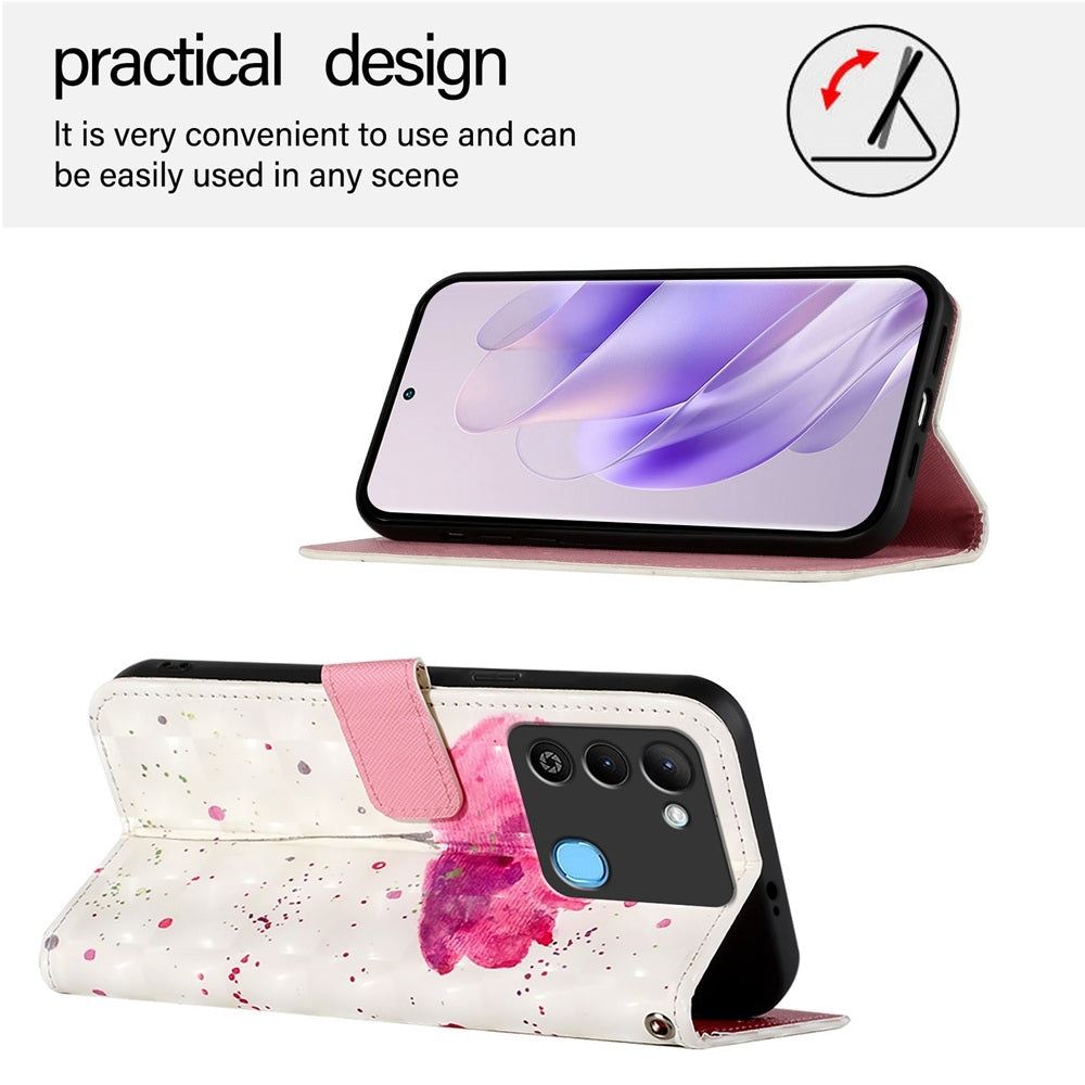 Tecno Spark 9 Leather Flip Phone Case with 3D Painted Design, Card Holder, Wallet & Stand Function - Durable Protection & Easy Access
