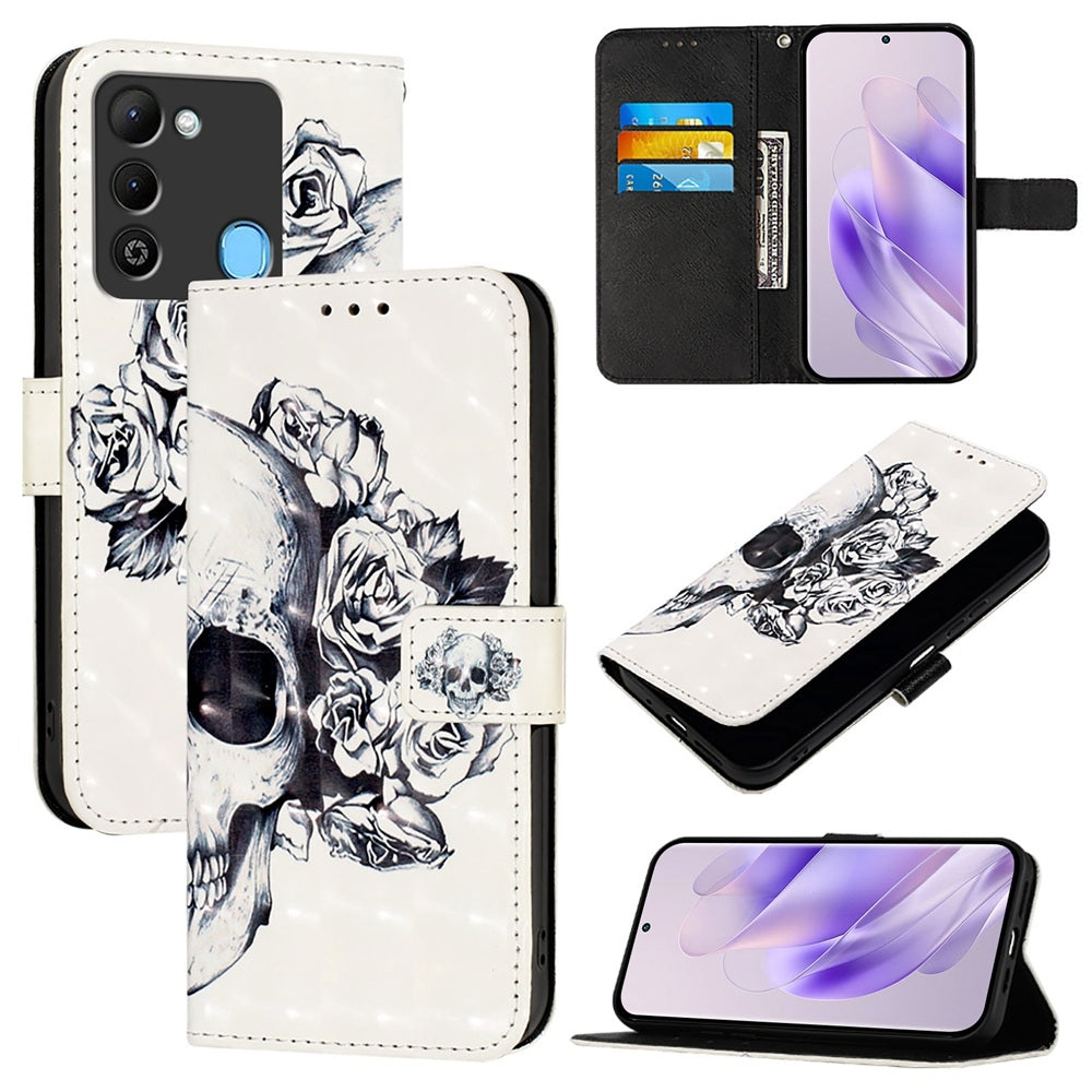 Tecno Spark 9 Leather Flip Phone Case with 3D Painted Design, Card Holder, Wallet & Stand Function - Durable Protection & Easy Access