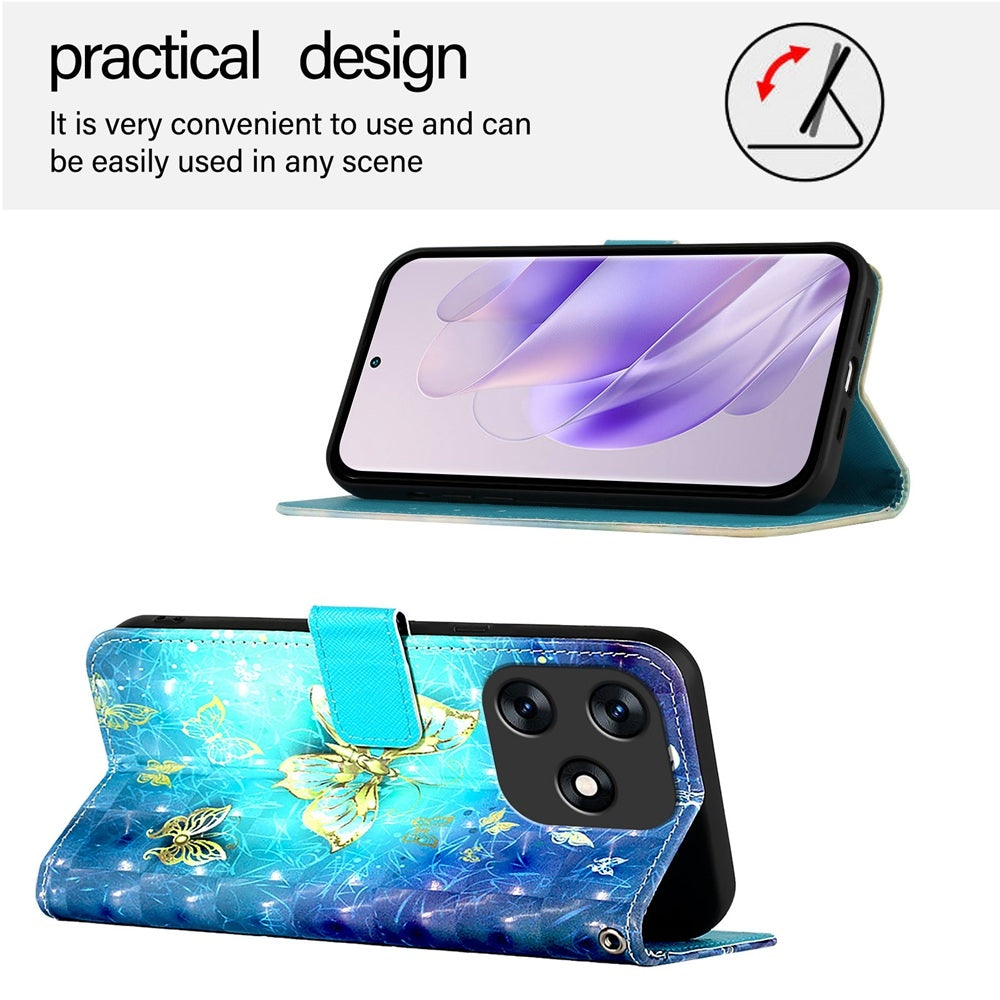 Tecno Spark 10 4G Leather Flip Phone Case with 3D Painted Design, Card Holder, Wallet & Stand Function - Durable Protection & Easy Access