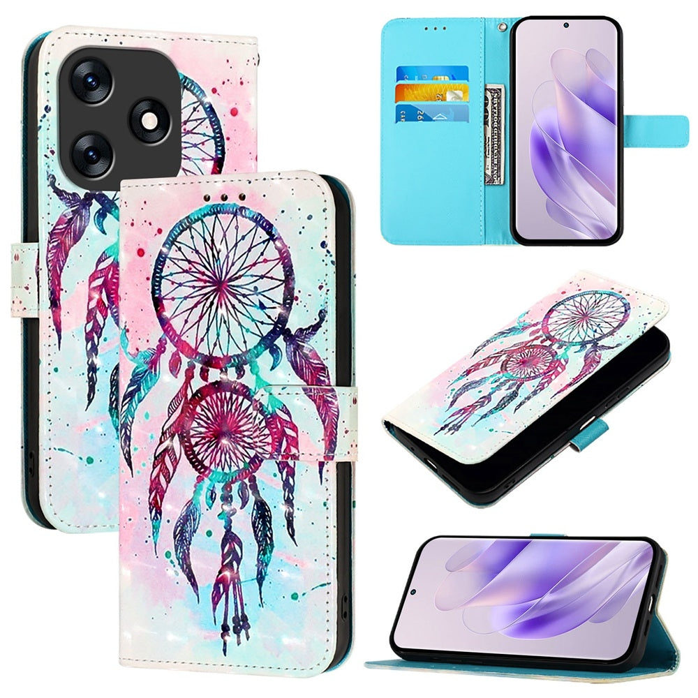Tecno Spark 10 4G Leather Flip Phone Case with 3D Painted Design, Card Holder, Wallet & Stand Function - Durable Protection & Easy Access
