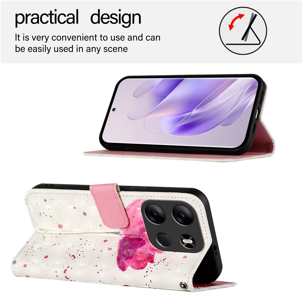 Tecno Pop 7 Leather Flip Phone Case with 3D Painted Design, Card Holder, Wallet & Stand Function - Durable Protection & Easy Access