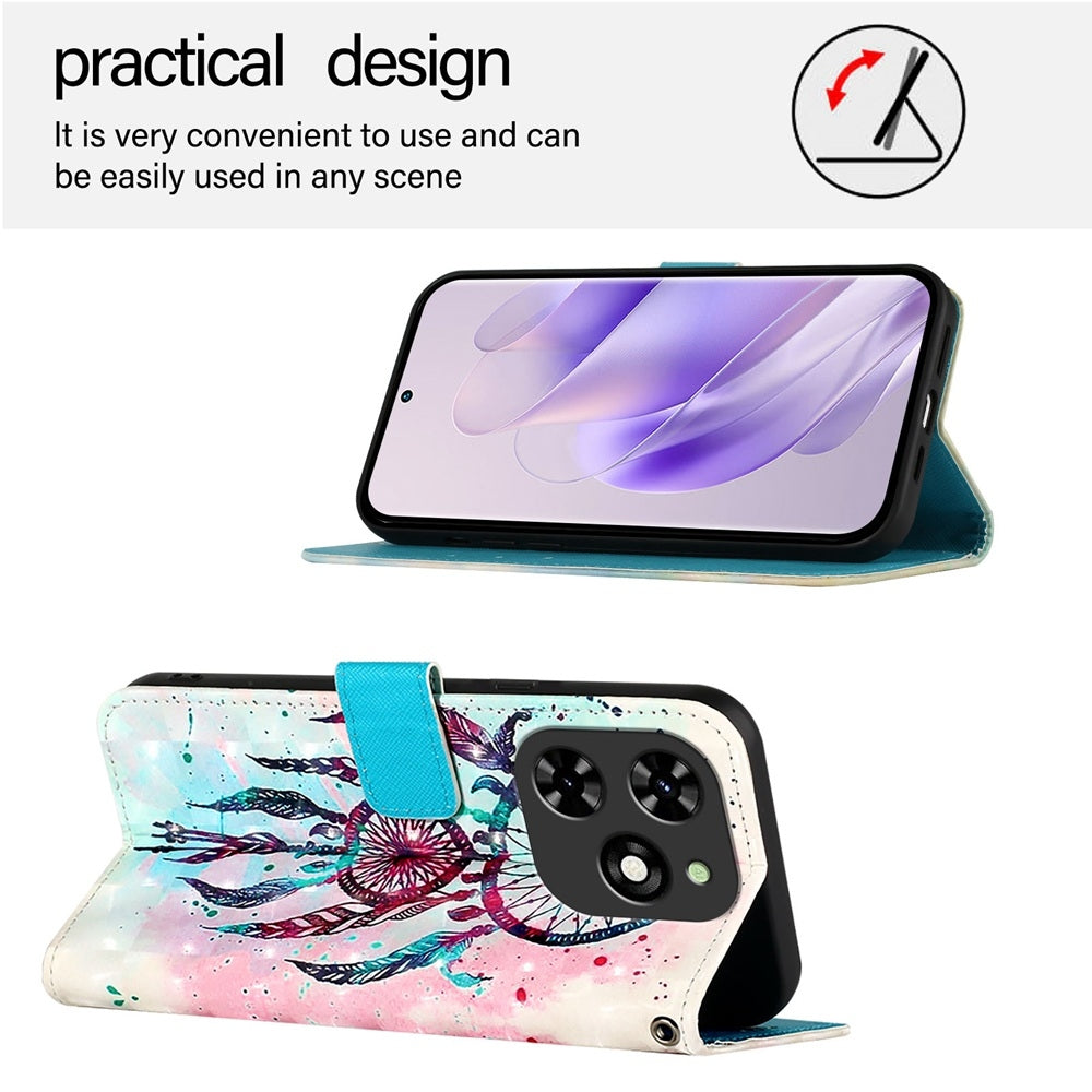 Tecno Spark Go 2024 Leather Flip Phone Case with 3D Painted Design, Card Holder, Wallet & Stand Function - Durable Protection & Easy Access