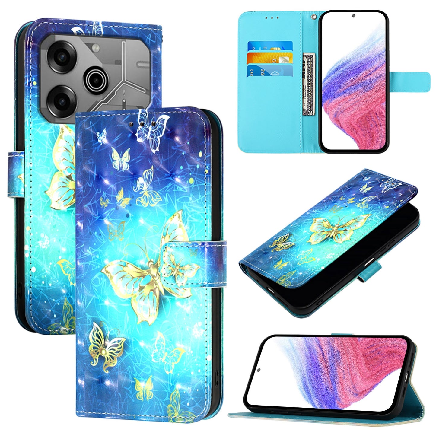 Tecno Pova 6 Neo Leather Flip Phone Case with 3D Painted Design, Card Holder, Wallet & Stand Function - Durable Protection & Easy Access