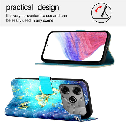Tecno Pova 6 Neo Leather Flip Phone Case with 3D Painted Design, Card Holder, Wallet & Stand Function - Durable Protection & Easy Access