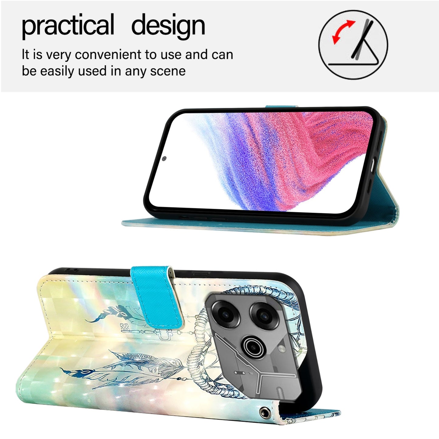 Tecno Pova 6 Neo Leather Flip Phone Case with 3D Painted Design, Card Holder, Wallet & Stand Function - Durable Protection & Easy Access