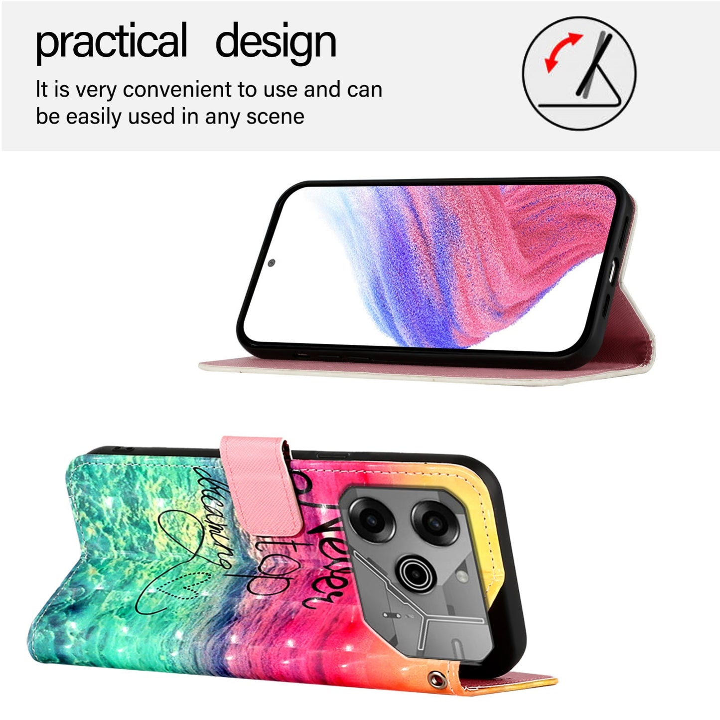 Tecno Pova 6 Neo Leather Flip Phone Case with 3D Painted Design, Card Holder, Wallet & Stand Function - Durable Protection & Easy Access