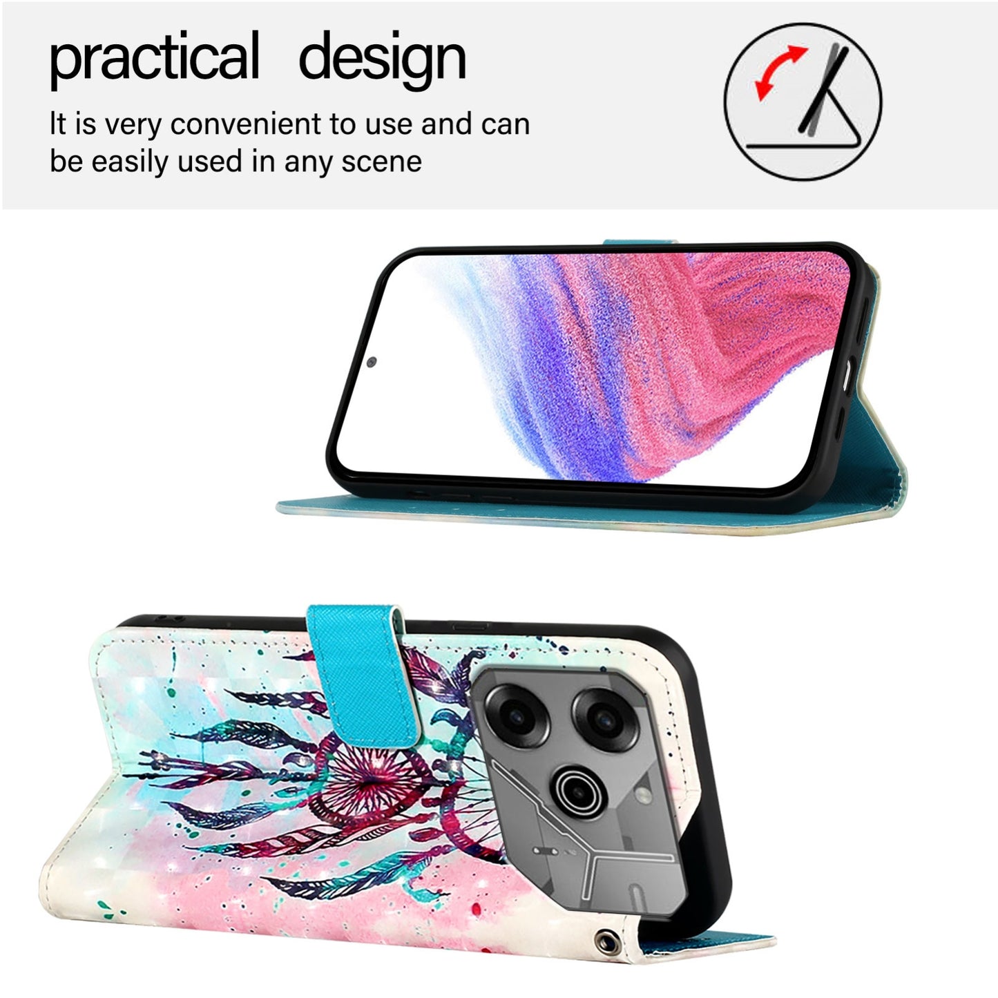 Tecno Pova 6 Neo Leather Flip Phone Case with 3D Painted Design, Card Holder, Wallet & Stand Function - Durable Protection & Easy Access