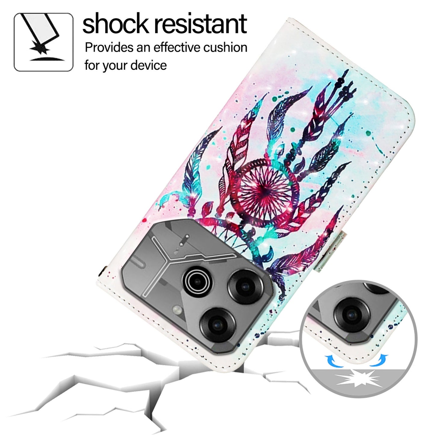 Tecno Pova 6 Neo Leather Flip Phone Case with 3D Painted Design, Card Holder, Wallet & Stand Function - Durable Protection & Easy Access