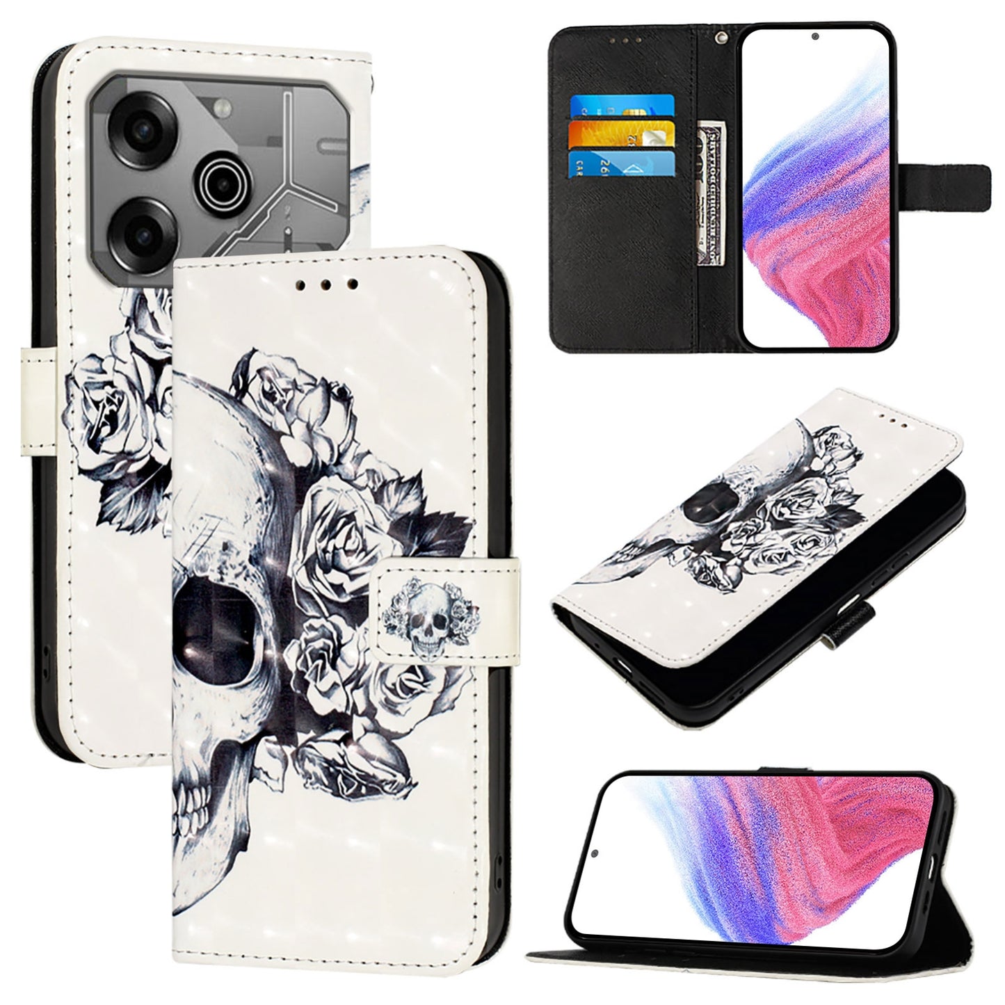Tecno Pova 6 Neo Leather Flip Phone Case with 3D Painted Design, Card Holder, Wallet & Stand Function - Durable Protection & Easy Access