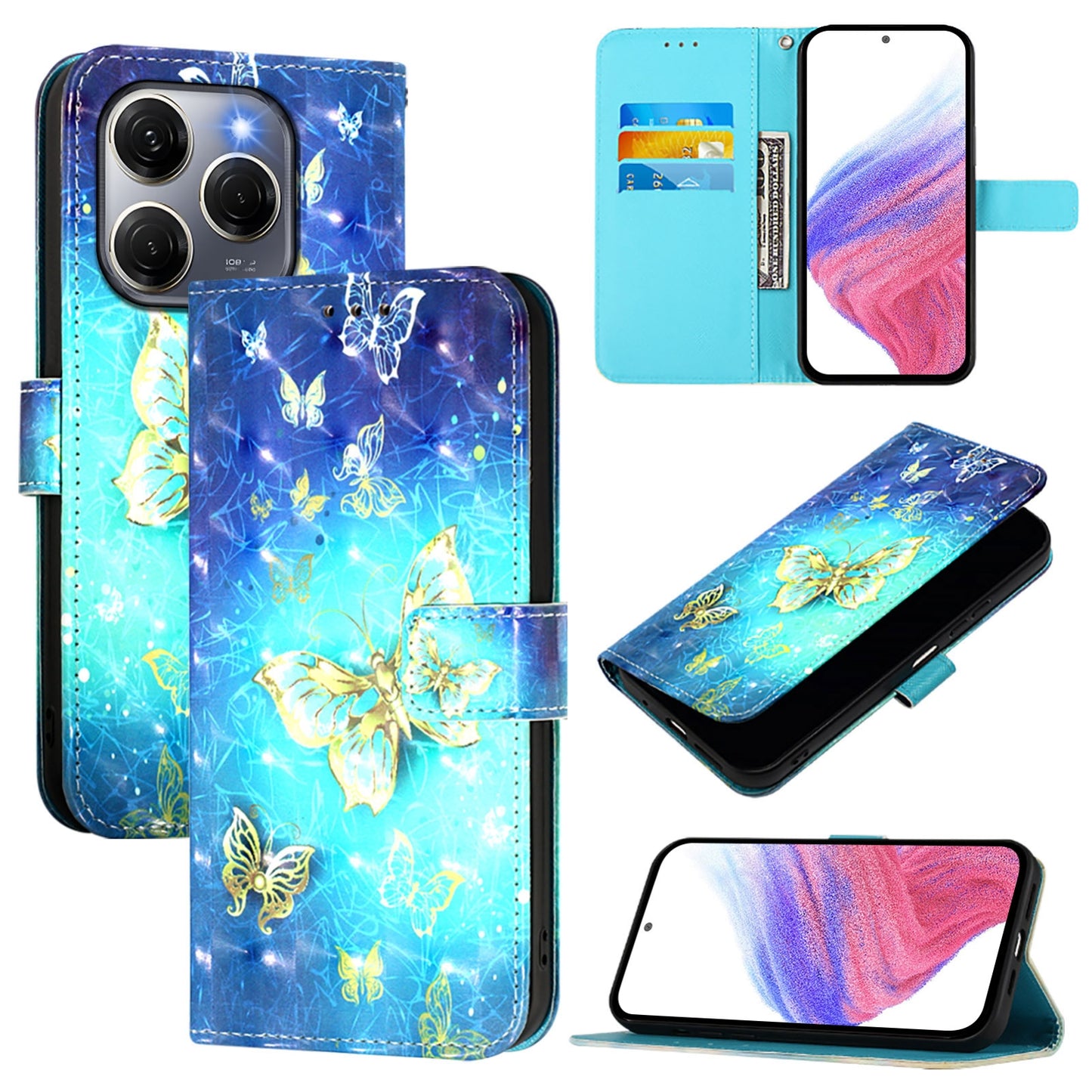 Tecno Spark 20 Pro 5G Leather Flip Phone Case with 3D Painted Design, Card Holder, Wallet & Stand Function - Durable Protection & Easy Access