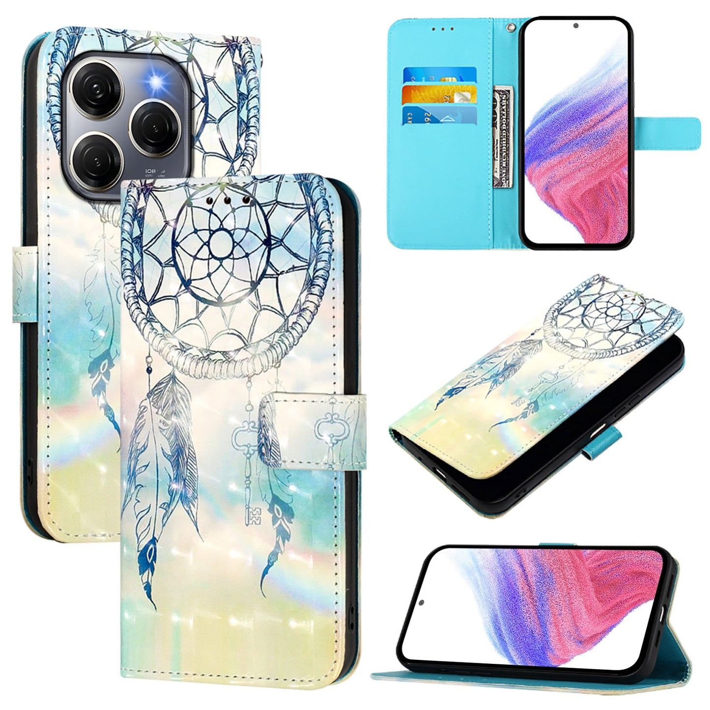Tecno Spark 20 Pro 5G Leather Flip Phone Case with 3D Painted Design, Card Holder, Wallet & Stand Function - Durable Protection & Easy Access