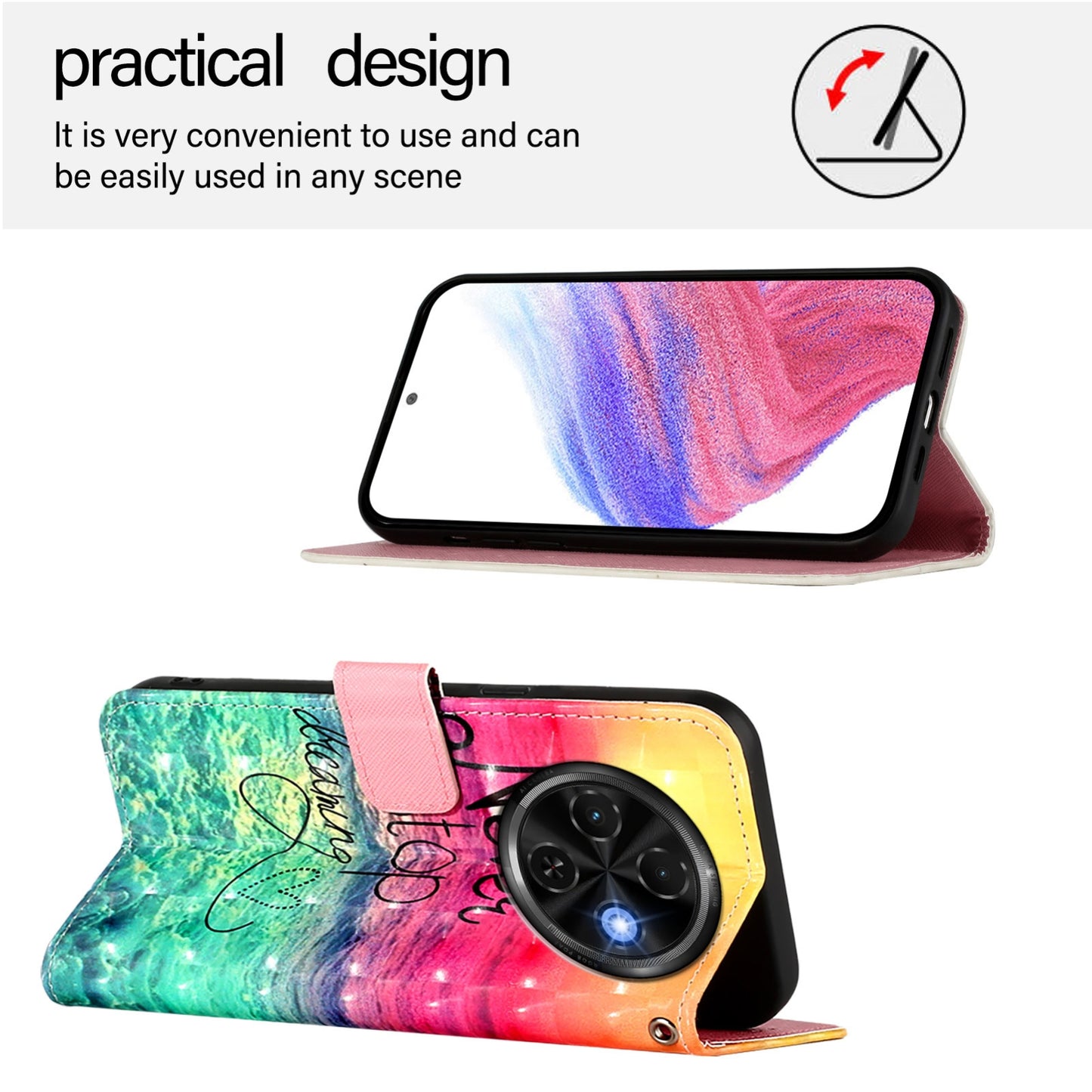 Tecno Spark 30C Leather Flip Phone Case with 3D Painted Design, Card Holder, Wallet & Stand Function - Durable Protection & Easy Access