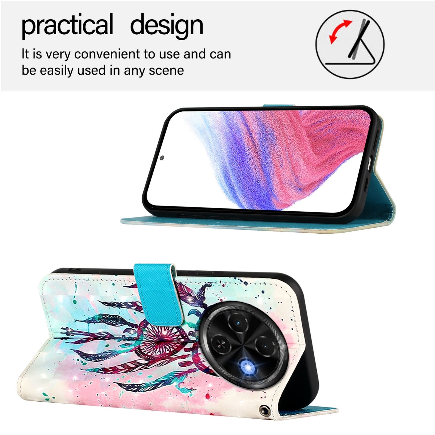 Tecno Spark 30C Leather Flip Phone Case with 3D Painted Design, Card Holder, Wallet & Stand Function - Durable Protection & Easy Access