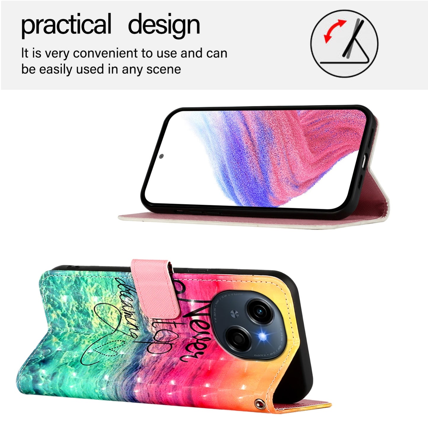 Tecno Spark Go 1 Leather Flip Phone Case with 3D Painted Design, Card Holder, Wallet & Stand Function - Durable Protection & Easy Access