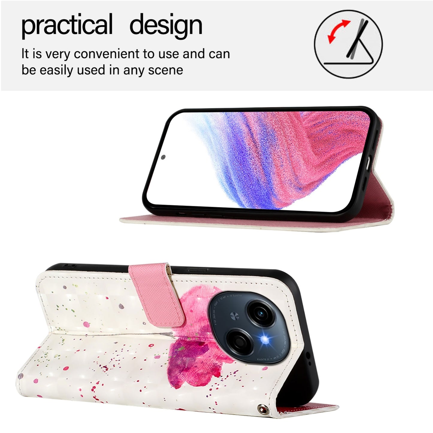 Tecno Spark Go 1 Leather Flip Phone Case with 3D Painted Design, Card Holder, Wallet & Stand Function - Durable Protection & Easy Access