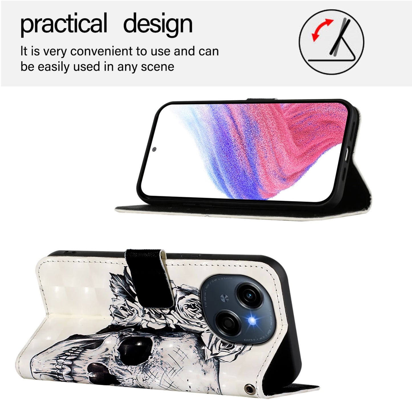Tecno Go 2025 Leather Flip Phone Case with 3D Painted Design, Card Holder, Wallet & Stand Function - Durable Protection & Easy Access