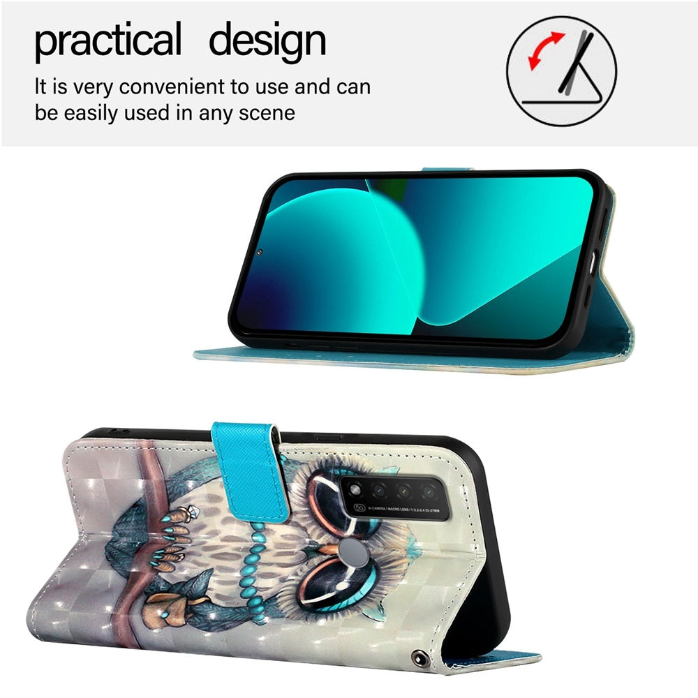 TCL 20 R 5G Leather Flip Phone Case with 3D Painted Design, Card Holder, Wallet & Stand Function - Durable Protection & Easy Access