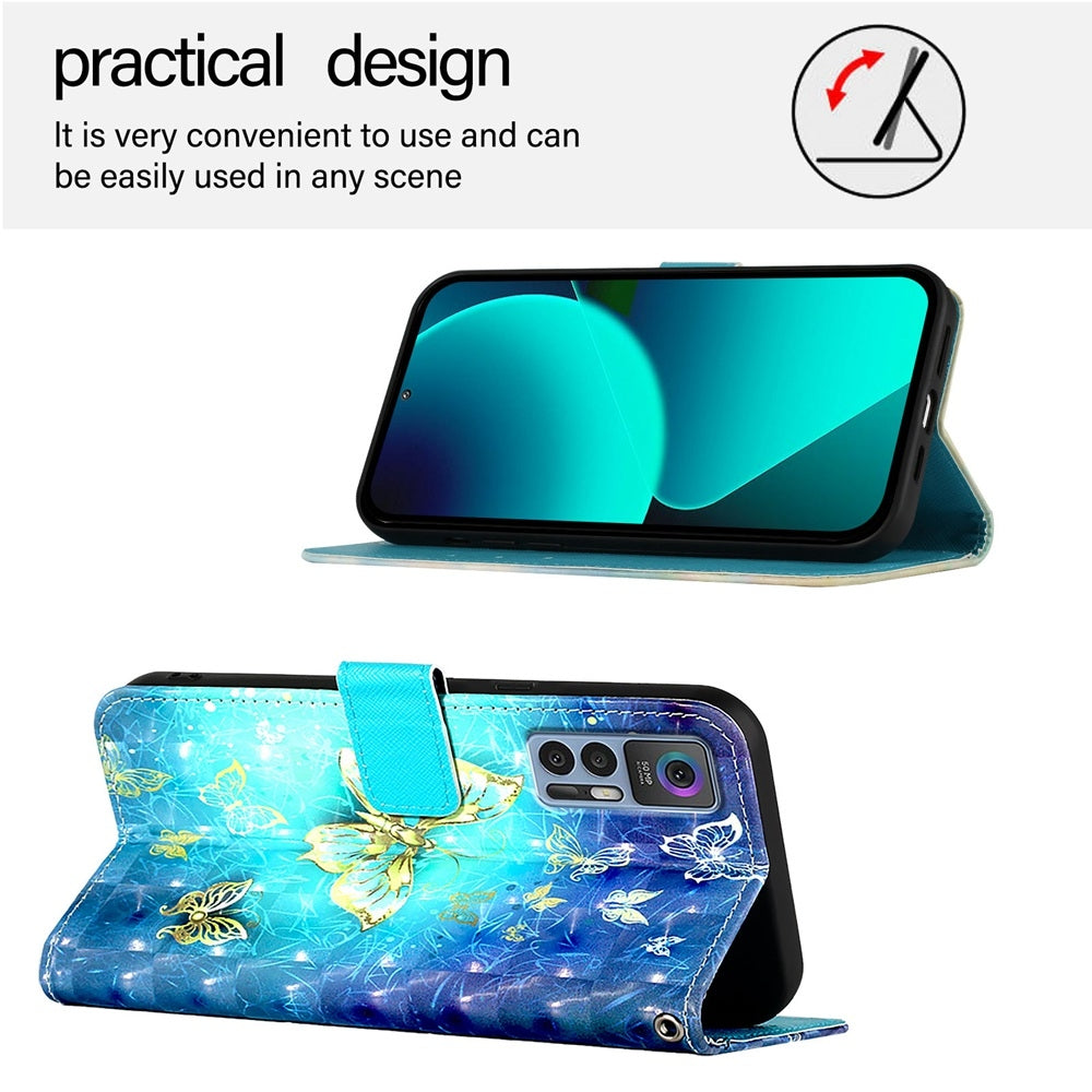 TCL 30 5G Leather Flip Phone Case with 3D Painted Design, Card Holder, Wallet & Stand Function - Durable Protection & Easy Access