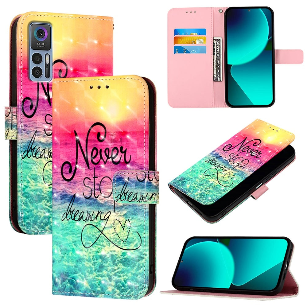 TCL 30 5G Leather Flip Phone Case with 3D Painted Design, Card Holder, Wallet & Stand Function - Durable Protection & Easy Access