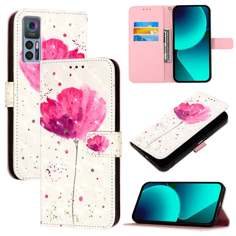 TCL 30+ Leather Flip Phone Case with 3D Painted Design, Card Holder, Wallet & Stand Function - Durable Protection & Easy Access