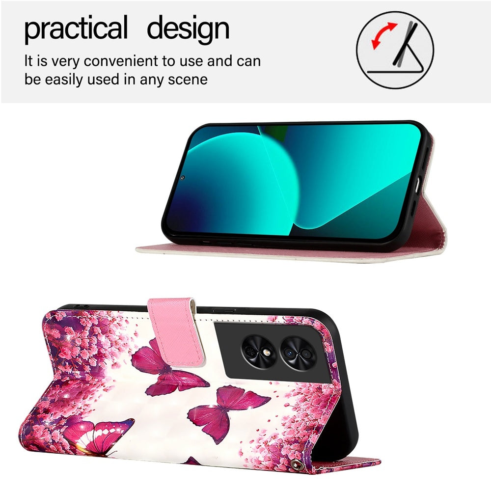 TCL 50 SE Leather Flip Phone Case with 3D Painted Design, Card Holder, Wallet & Stand Function - Durable Protection & Easy Access