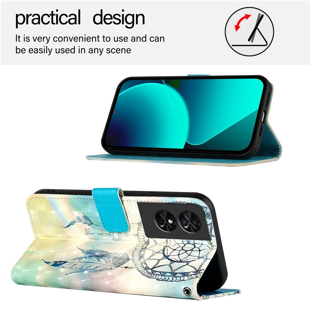 TCL 50 SE Leather Flip Phone Case with 3D Painted Design, Card Holder, Wallet & Stand Function - Durable Protection & Easy Access