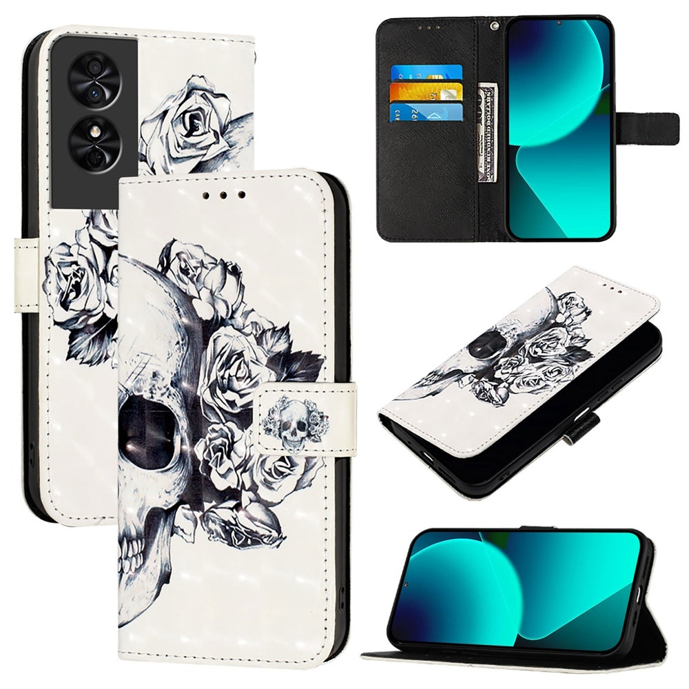 TCL 50 SE Leather Flip Phone Case with 3D Painted Design, Card Holder, Wallet & Stand Function - Durable Protection & Easy Access
