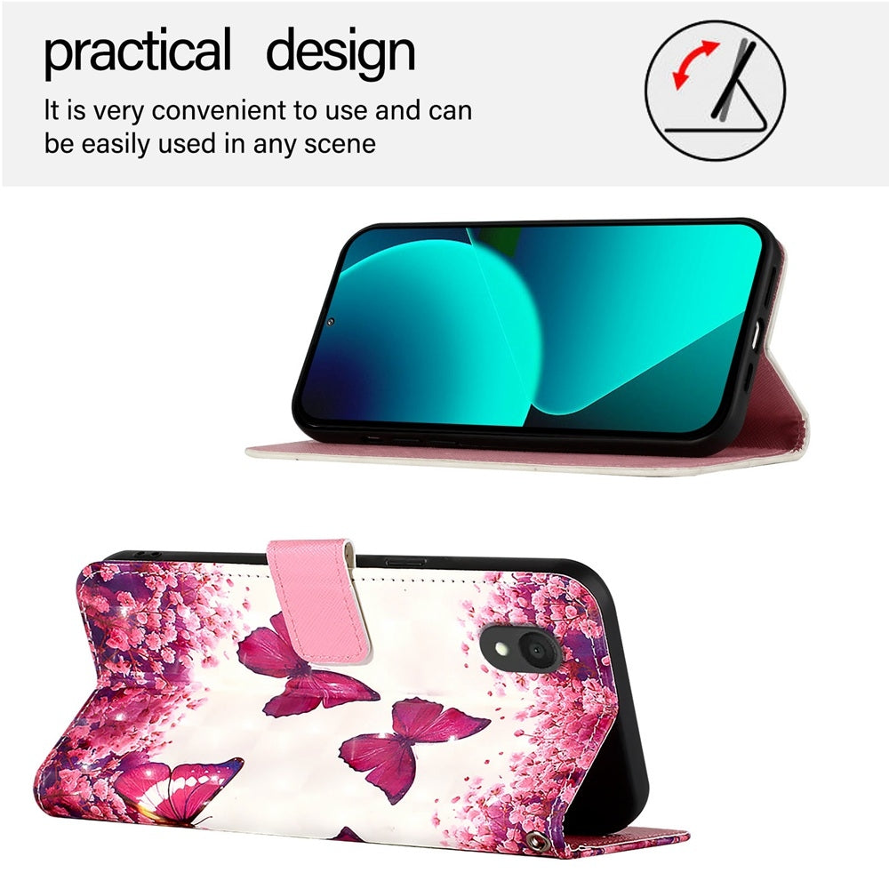 TCL 201 Leather Flip Phone Case with 3D Painted Design, Card Holder, Wallet & Stand Function - Durable Protection & Easy Access