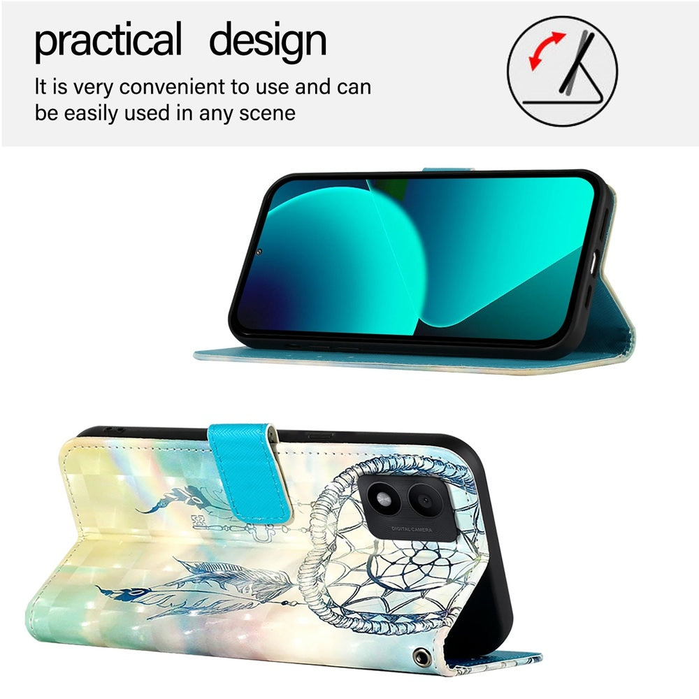 TCL 303 Leather Flip Phone Case with 3D Painted Design, Card Holder, Wallet & Stand Function - Durable Protection & Easy Access