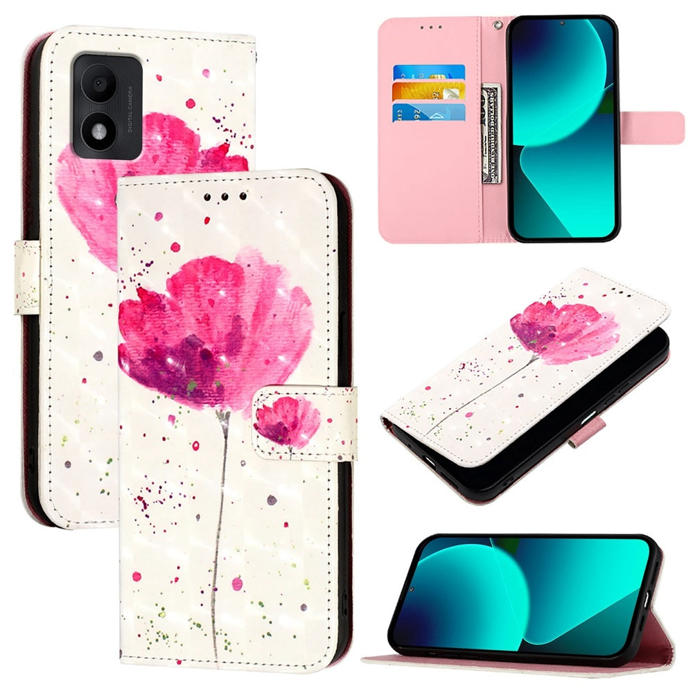 TCL 303 Leather Flip Phone Case with 3D Painted Design, Card Holder, Wallet & Stand Function - Durable Protection & Easy Access