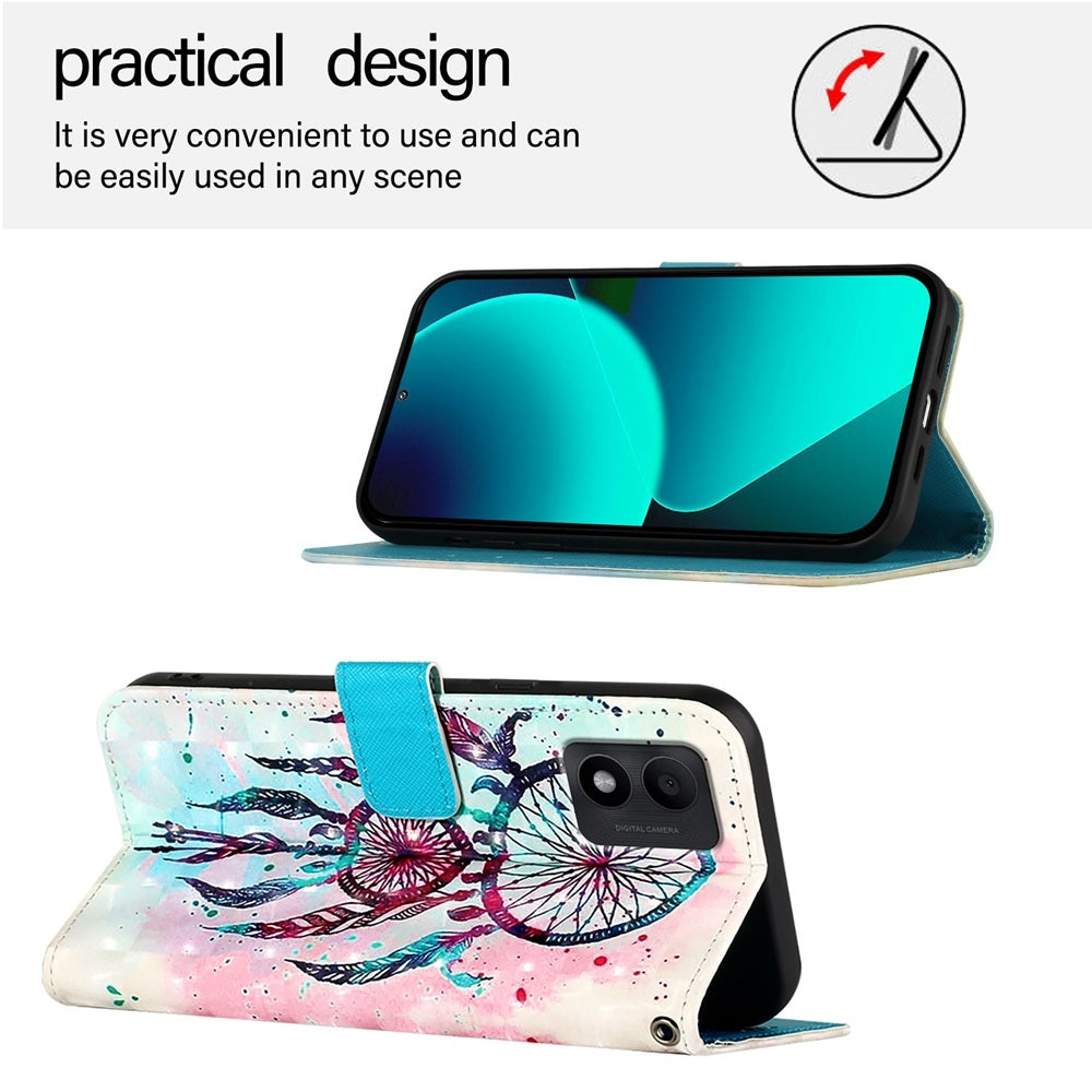 TCL 303 Leather Flip Phone Case with 3D Painted Design, Card Holder, Wallet & Stand Function - Durable Protection & Easy Access