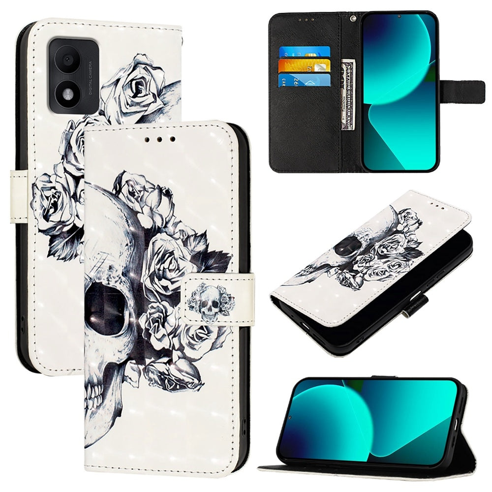 TCL 303 Leather Flip Phone Case with 3D Painted Design, Card Holder, Wallet & Stand Function - Durable Protection & Easy Access