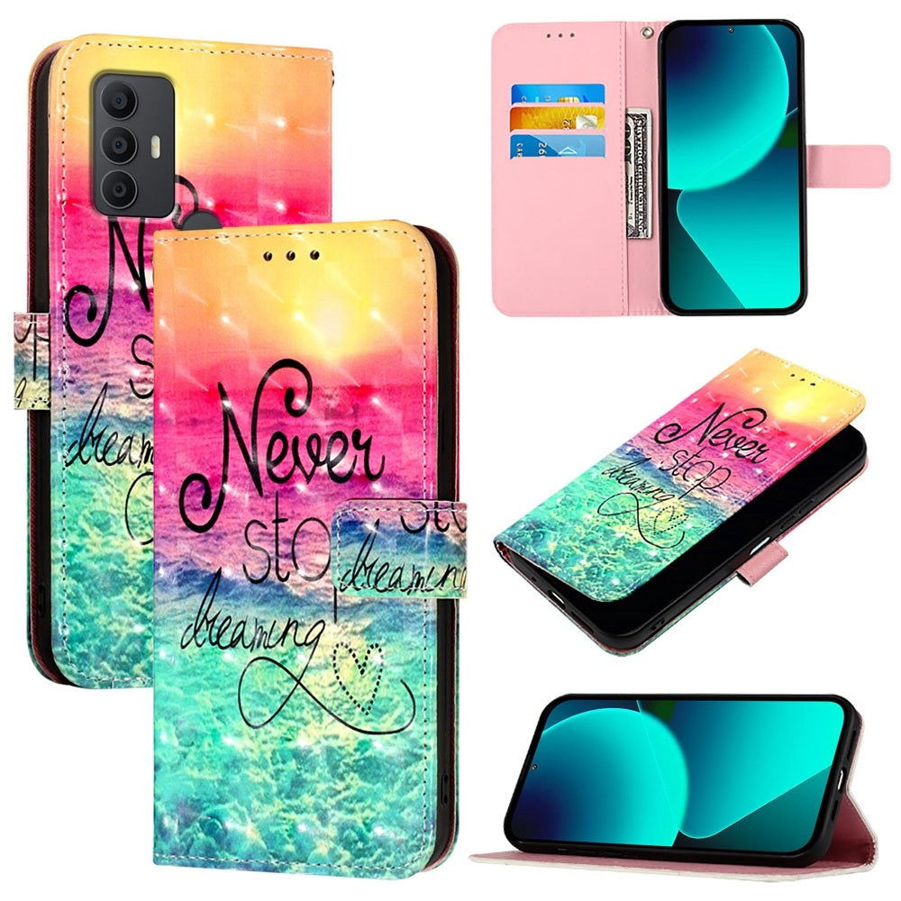 TCL 305 Leather Flip Phone Case with 3D Painted Design, Card Holder, Wallet & Stand Function - Durable Protection & Easy Access
