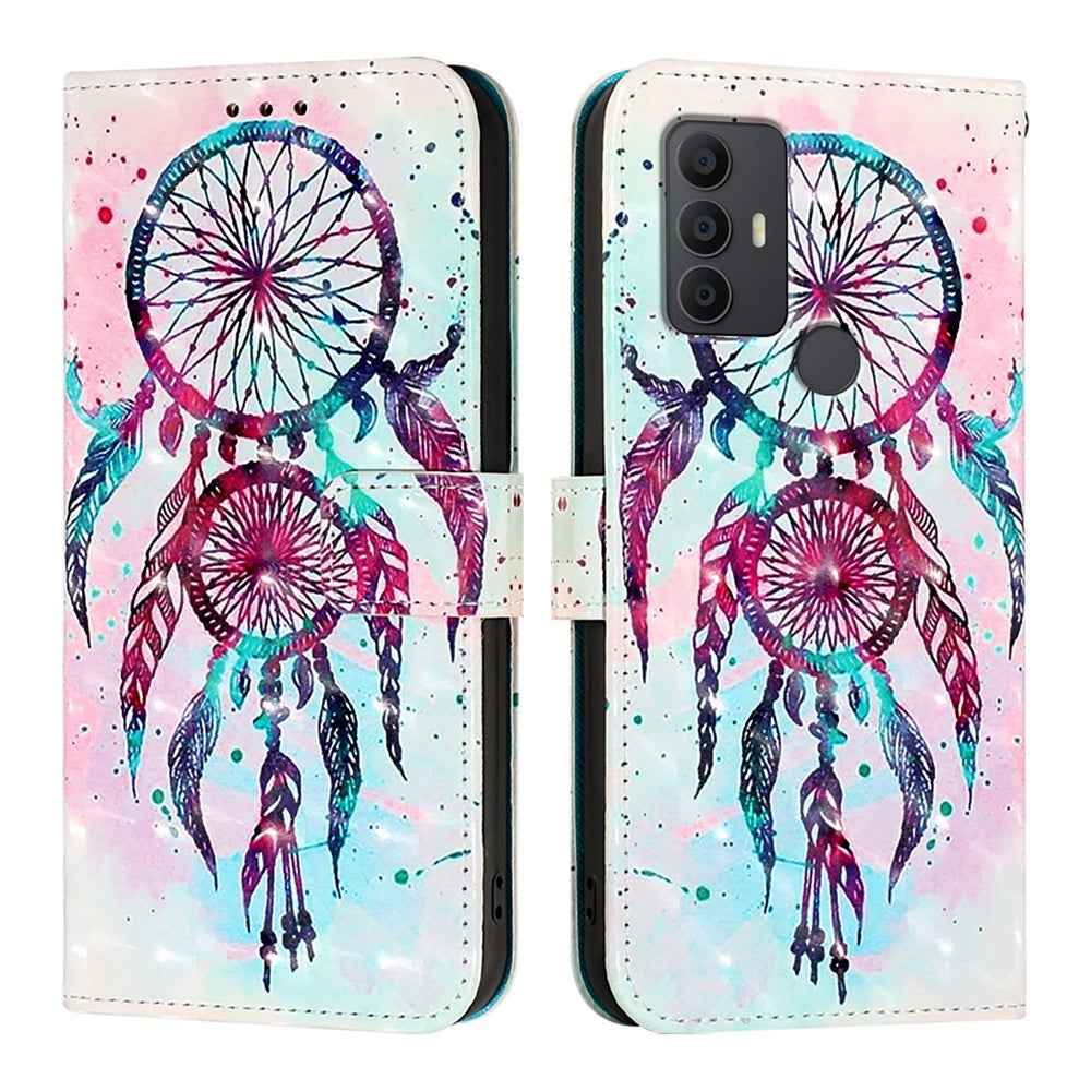 TCL 305 Leather Flip Phone Case with 3D Painted Design, Card Holder, Wallet & Stand Function - Durable Protection & Easy Access