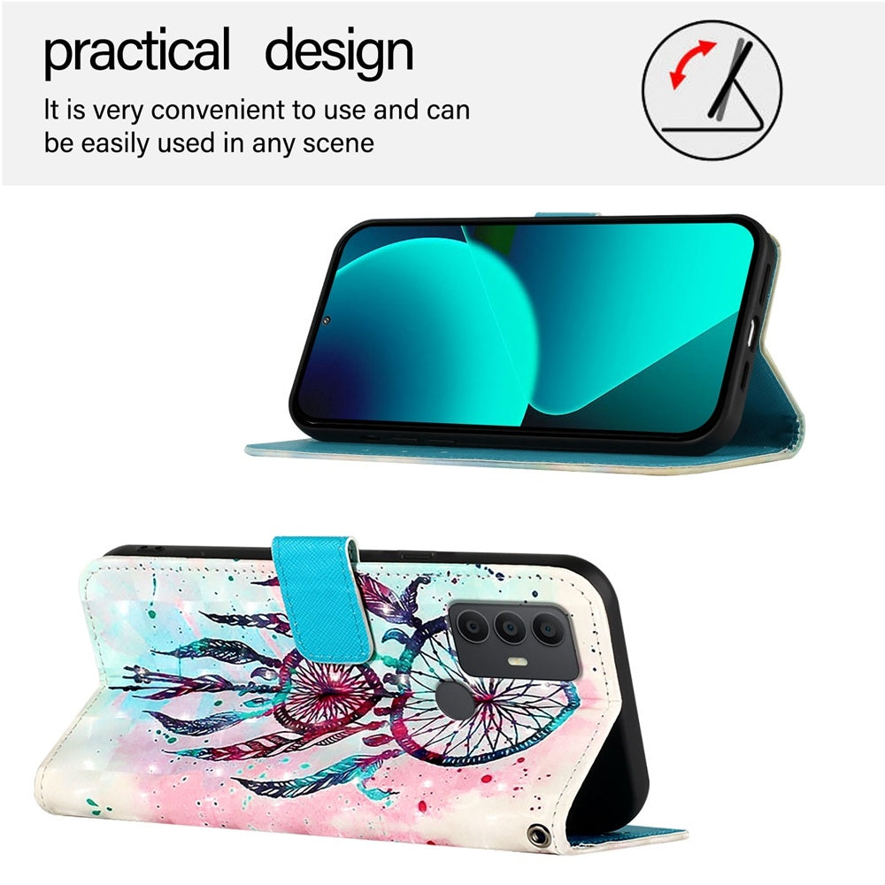 TCL 305 Leather Flip Phone Case with 3D Painted Design, Card Holder, Wallet & Stand Function - Durable Protection & Easy Access