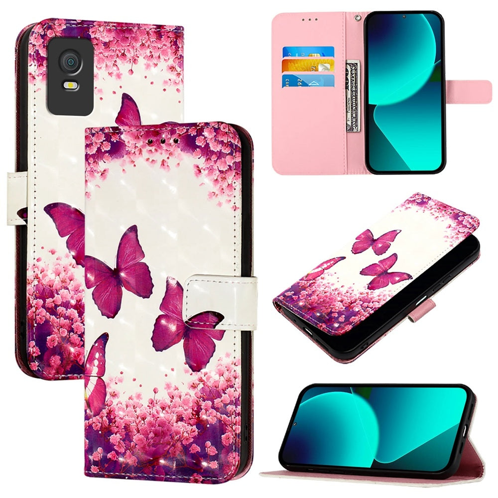 TCL 403 Leather Flip Phone Case with 3D Painted Design, Card Holder, Wallet & Stand Function - Durable Protection & Easy Access