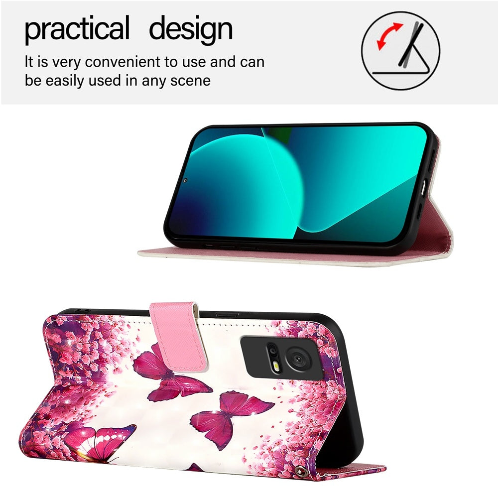 TCL 408 Leather Flip Phone Case with 3D Painted Design, Card Holder, Wallet & Stand Function - Durable Protection & Easy Access