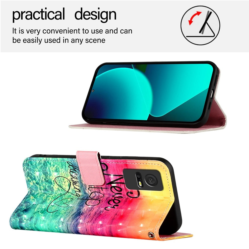TCL 406 Leather Flip Phone Case with 3D Painted Design, Card Holder, Wallet & Stand Function - Durable Protection & Easy Access