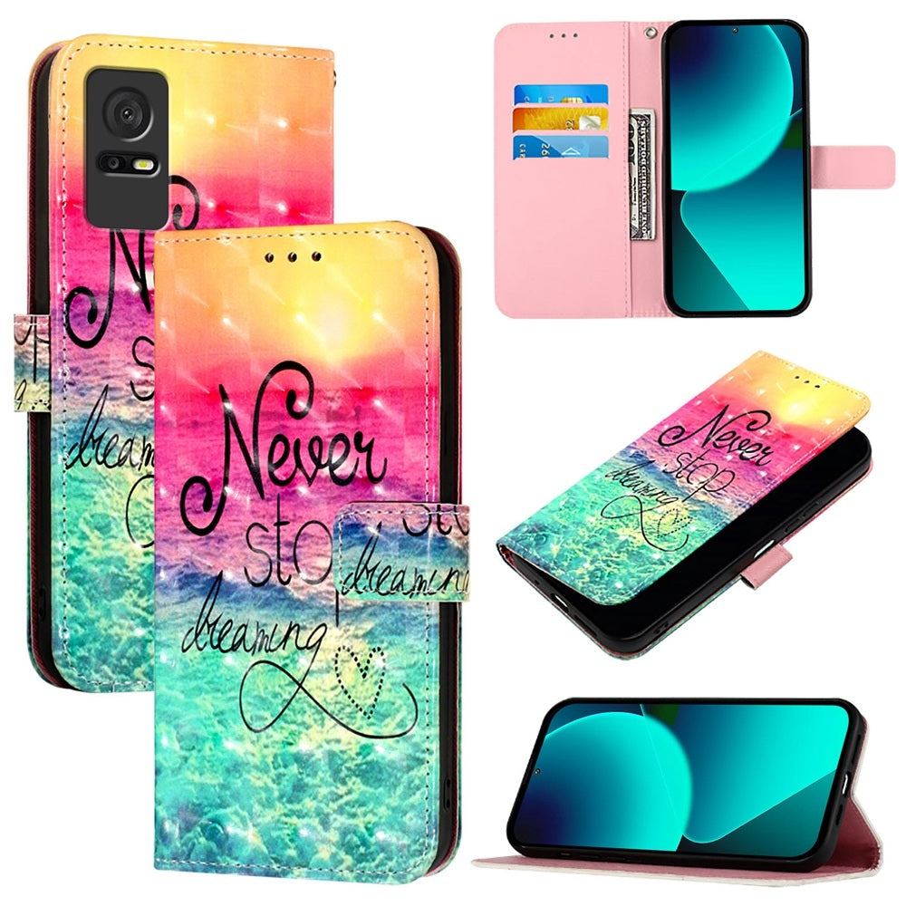 TCL 408 Leather Flip Phone Case with 3D Painted Design, Card Holder, Wallet & Stand Function - Durable Protection & Easy Access
