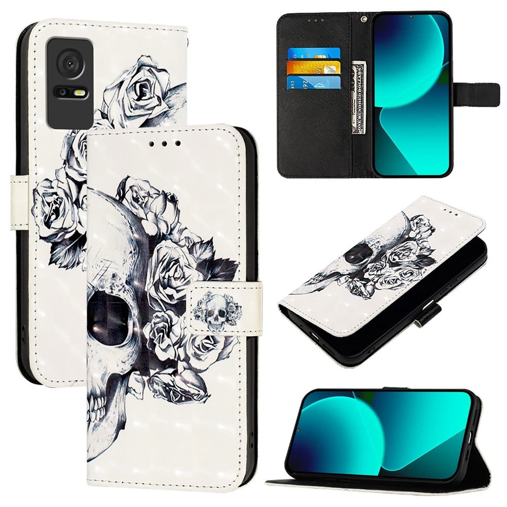 TCL 408 Leather Flip Phone Case with 3D Painted Design, Card Holder, Wallet & Stand Function - Durable Protection & Easy Access
