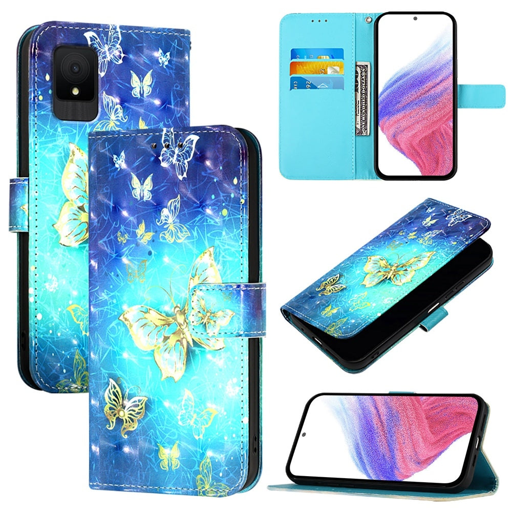 TCL 502 Leather Flip Phone Case with 3D Painted Design, Card Holder, Wallet & Stand Function - Durable Protection & Easy Access