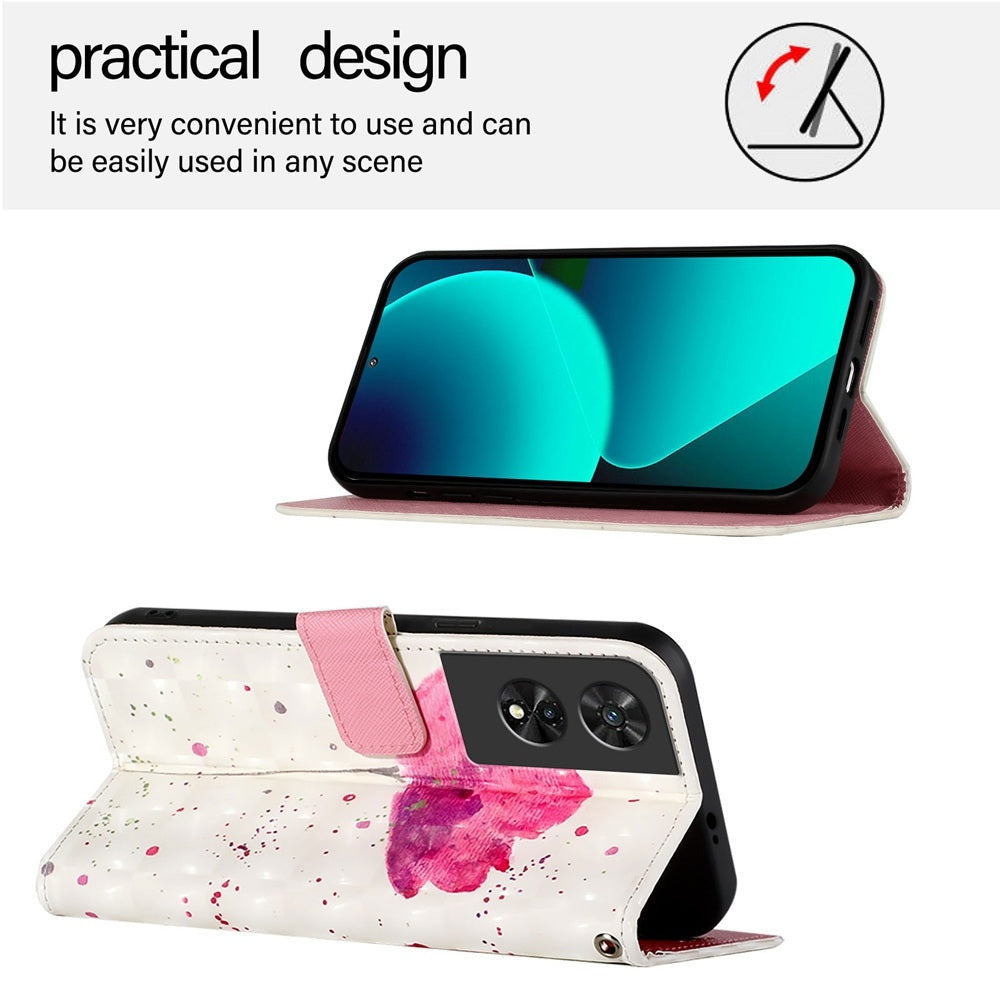 TCL 505 Leather Flip Phone Case with 3D Painted Design, Card Holder, Wallet & Stand Function - Durable Protection & Easy Access