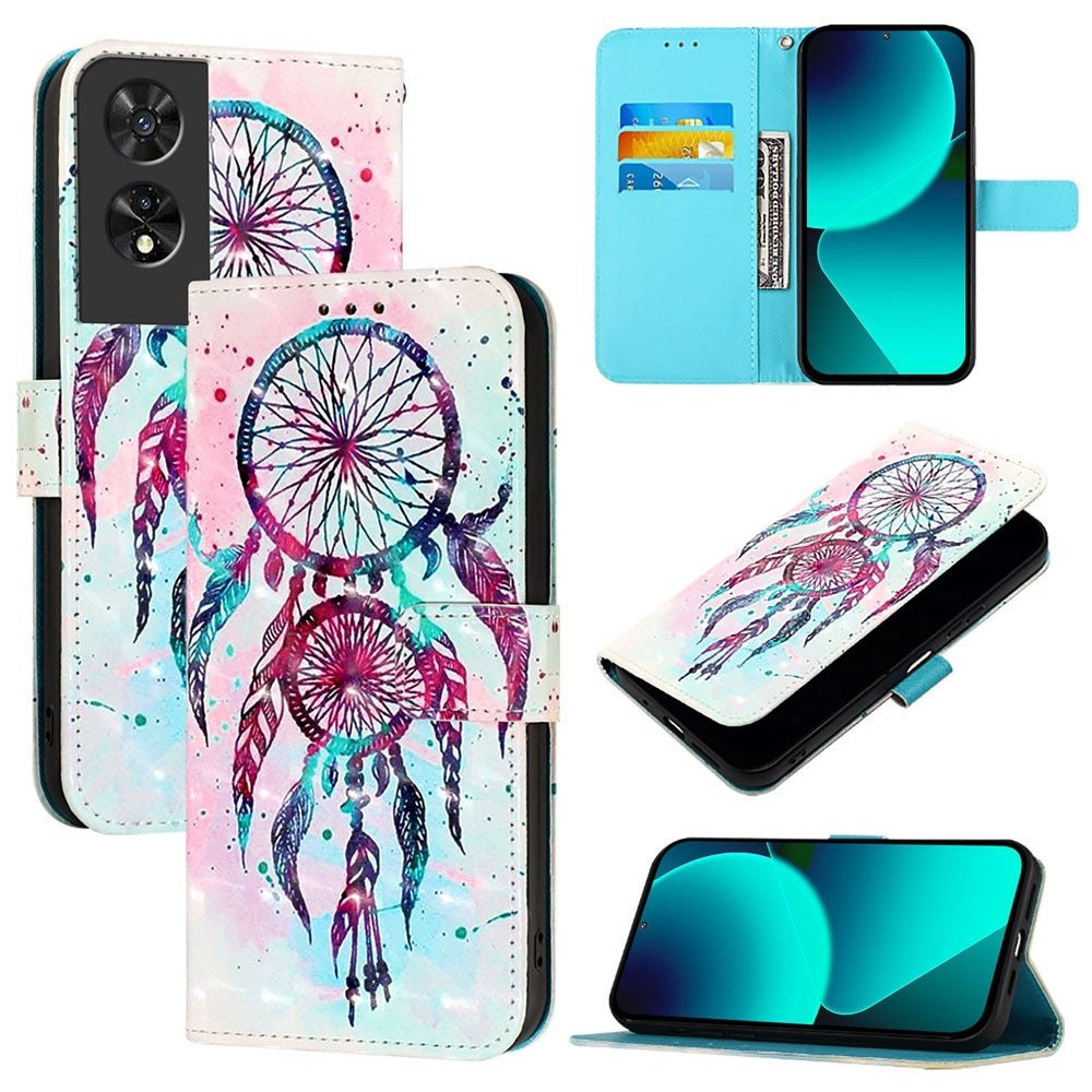 TCL 505 Leather Flip Phone Case with 3D Painted Design, Card Holder, Wallet & Stand Function - Durable Protection & Easy Access