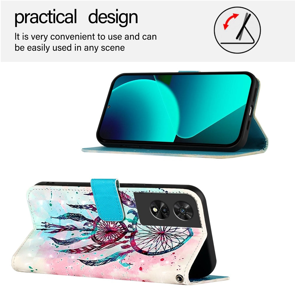 TCL 505 Leather Flip Phone Case with 3D Painted Design, Card Holder, Wallet & Stand Function - Durable Protection & Easy Access